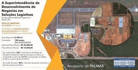 Infraero anuncia concessão Terminal de Carga do Aeroporto de Palmas 